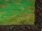 an image of a painting of a green field with a bird in the distance
