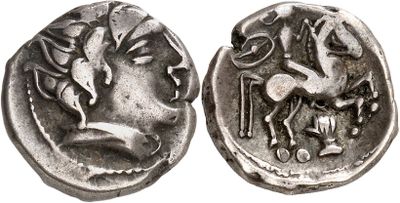 a close up of a coin with a horse on it