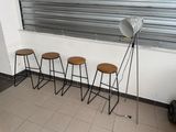 four stools sitting in front of a window in a room