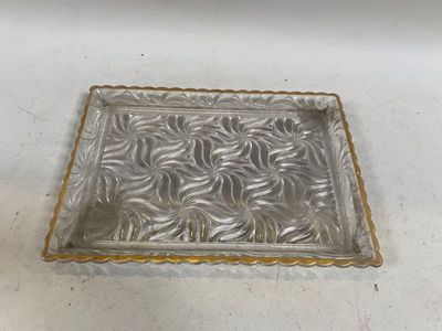 plateau en verre argenté et doré, avec un bord doré