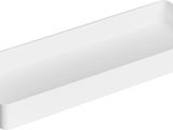 a close up of a white rectangular sink on a white background