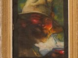 portrait d'un homme fumant la pipe, coiffé d'un chapeau et tenant un cigare à la bouche