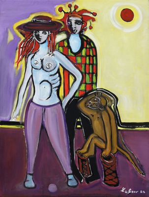 LE COUR Patrick - Arlequin, modèle et petit singe (2022) - P…
