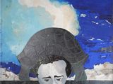 un tableau représentant un homme tenant un parapluie au-dessus de sa tête