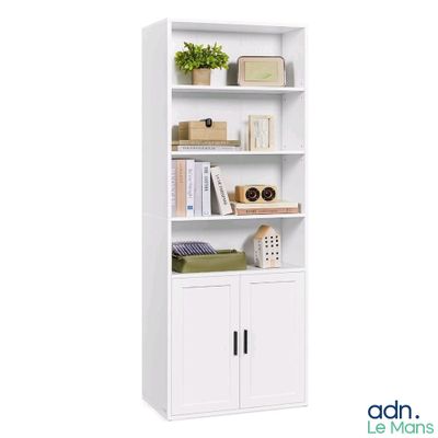 an image of a white bookcase with books on it