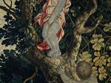 an image of a tapestry with a boy in a tree