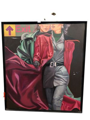 un tableau représentant une femme en manteau rouge