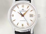 an image of a watch with a white dial and black leather strap