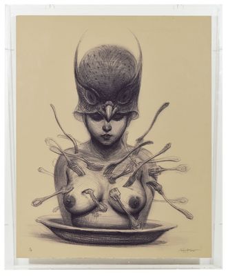 an image of a drawing of a woman holding a plate of food