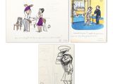 three drawings of a man and a woman are shown in three different ways