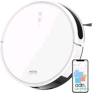 an image of a robotic vacuum cleaner with a phone next to it