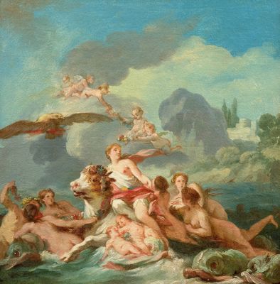 une image représentant un tableau où l'on voit un groupe de personnes dans un plan d'eau