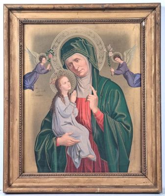 Chromolithographie sur toile représentant Sainte Anne et la …