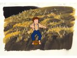 painting of a man standing on a hill with a bucket in his hand