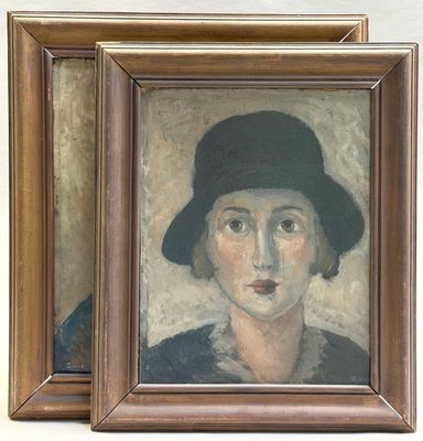 tableau représentant une femme portant un chapeau noir et une robe noire