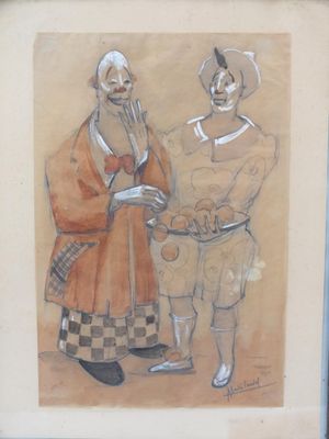 dessin représentant deux personnes en costume, debout l'une à côté de l'autre