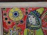 a picture of a painting of a woman and a cat