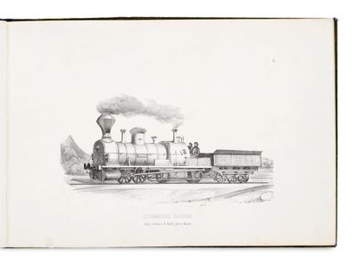 un vieux dessin représentant un train dont la locomotive crache de la fumée