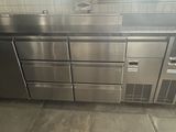 a stainless steel counter top in a commercial kitchen