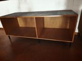 an image of a wooden shelf with a marble top