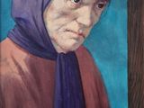 portrait of an old woman in a purple scarf