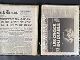 an old newspaper with a picture of a man in a suit and tie next to an old newspaper with a picture of a man in a suit and tie