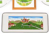 three plates that have pictures of a farm and a house on them