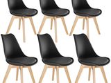 set of six black dining chairs with wooden legs