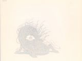 a drawing of a person sitting on the ground with hair blowing in the wind