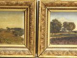 deux tableaux représentant un paysage avec des arbres et une route au loin