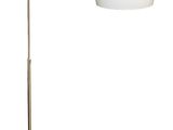 a white lamp with a black base and a white shade