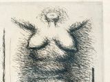 a drawing of a woman standing in front of a mirror