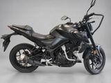 a picture of a black motorcycle parked on a white floor