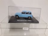 a small blue car in a clear display case