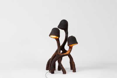 un gros plan d'une lampe posée sur une table