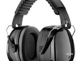 a pair of ear muffs with a black band and a black headphone