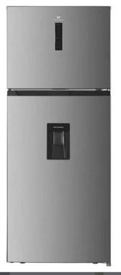 an image of a silver refrigerator freezer sitting on top of a white background
