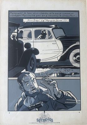 une photo d'une affiche représentant un homme au volant d'une voiture