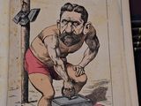 an old book with a cartoon of a man on it