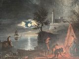 une peinture sur le mur d'un immeuble représentant un bateau dans l'eau