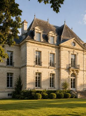 une photo d'une grande maison avec une pelouse devant