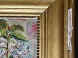 a painting of a vase of flowers in a gold frame