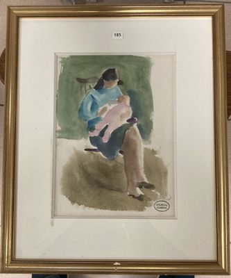 tableau représentant une femme assise sur une chaise, tenant un bébé dans ses bras