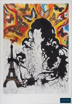 une image représentant un tableau sur lequel figurent un homme et une femme devant la tour Eiffel