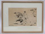 drawing of a woman in a dress and a man with an umbrella