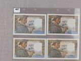 trois timbres représentant un homme tenant une batte de baseball