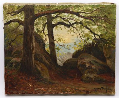Jean DUFAU (XIXe/XXe) Rochers dans la fôret de Fontainebleau