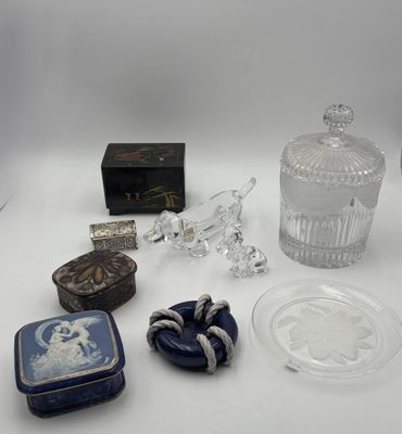 a table with a lot of glass items on it