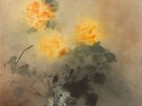 un tableau représentant des fleurs jaunes dans un vase posé sur une table