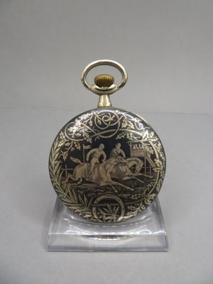 Montre de poche en argent 800/1000, poinçon cygne. Cadran émaillé pein - Photo 1